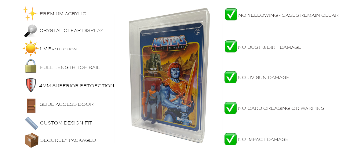 Display Armour’s custom-fit cases provide a perfect display solution for your action figures, ensuring they stay secure and perfectly showcased.