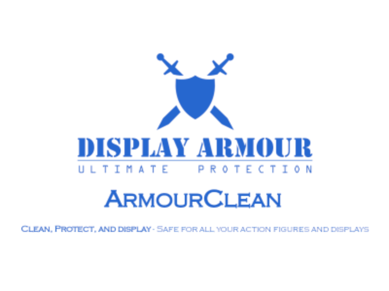 Display Armour ArmourClean front label featuring sleek branding and clear product information, designed to emphasize the premium quality of cleaning products for display cases.