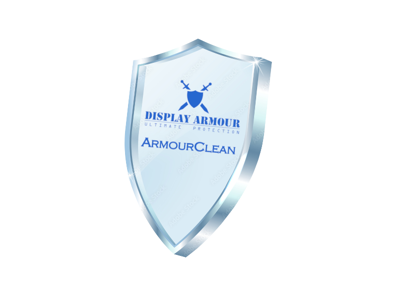 Display Armour ArmourClean shield logo featuring a minimalist design with a sharp, professional look, perfect for showcasing high-quality acrylic display cases.