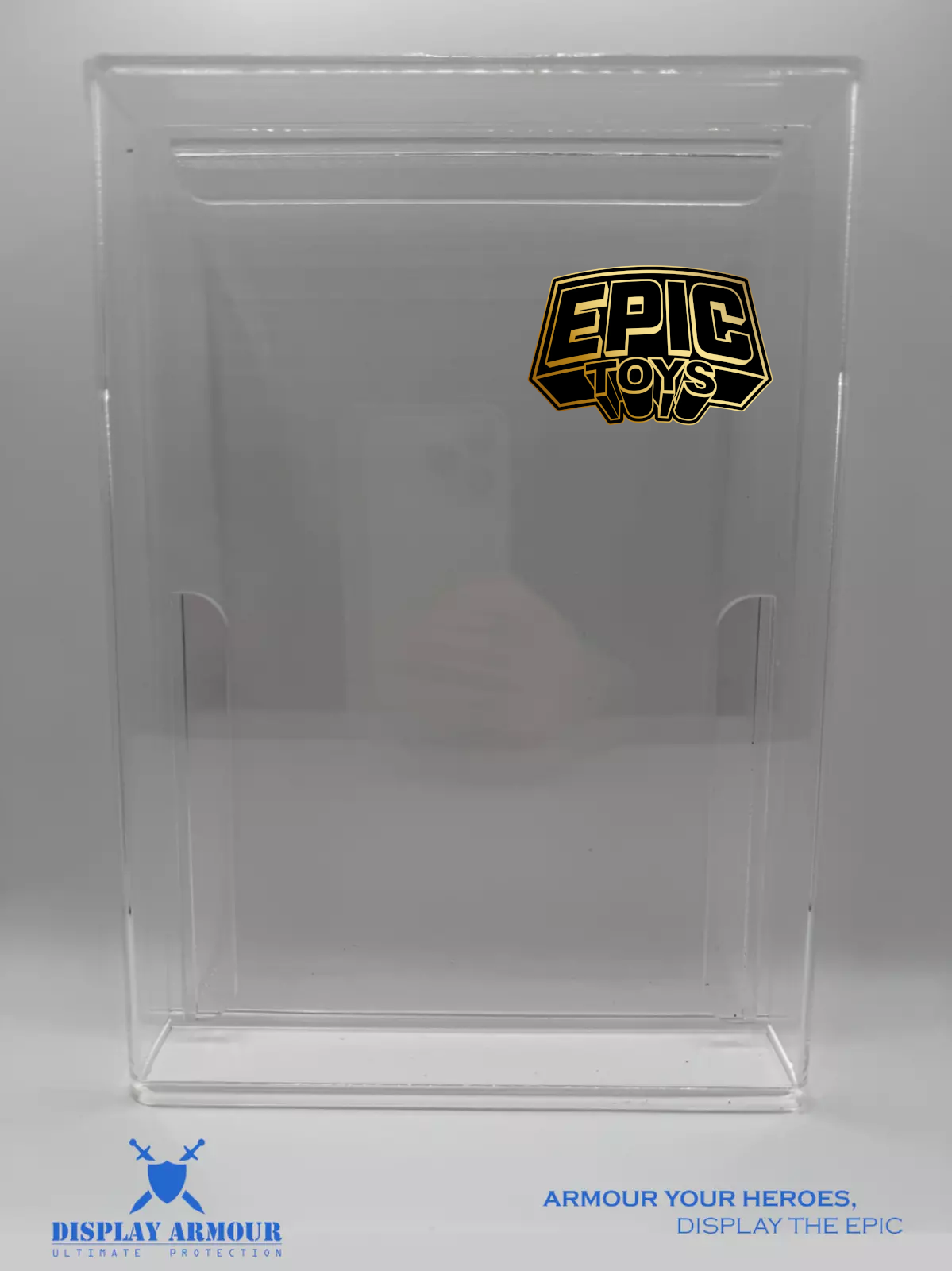 Display Armour display case for Epic Toys action figures, featuring premium 4mm acrylic for crystal-clear visibility, UV protection, and a sleek, durable design to safeguard your collectibles.