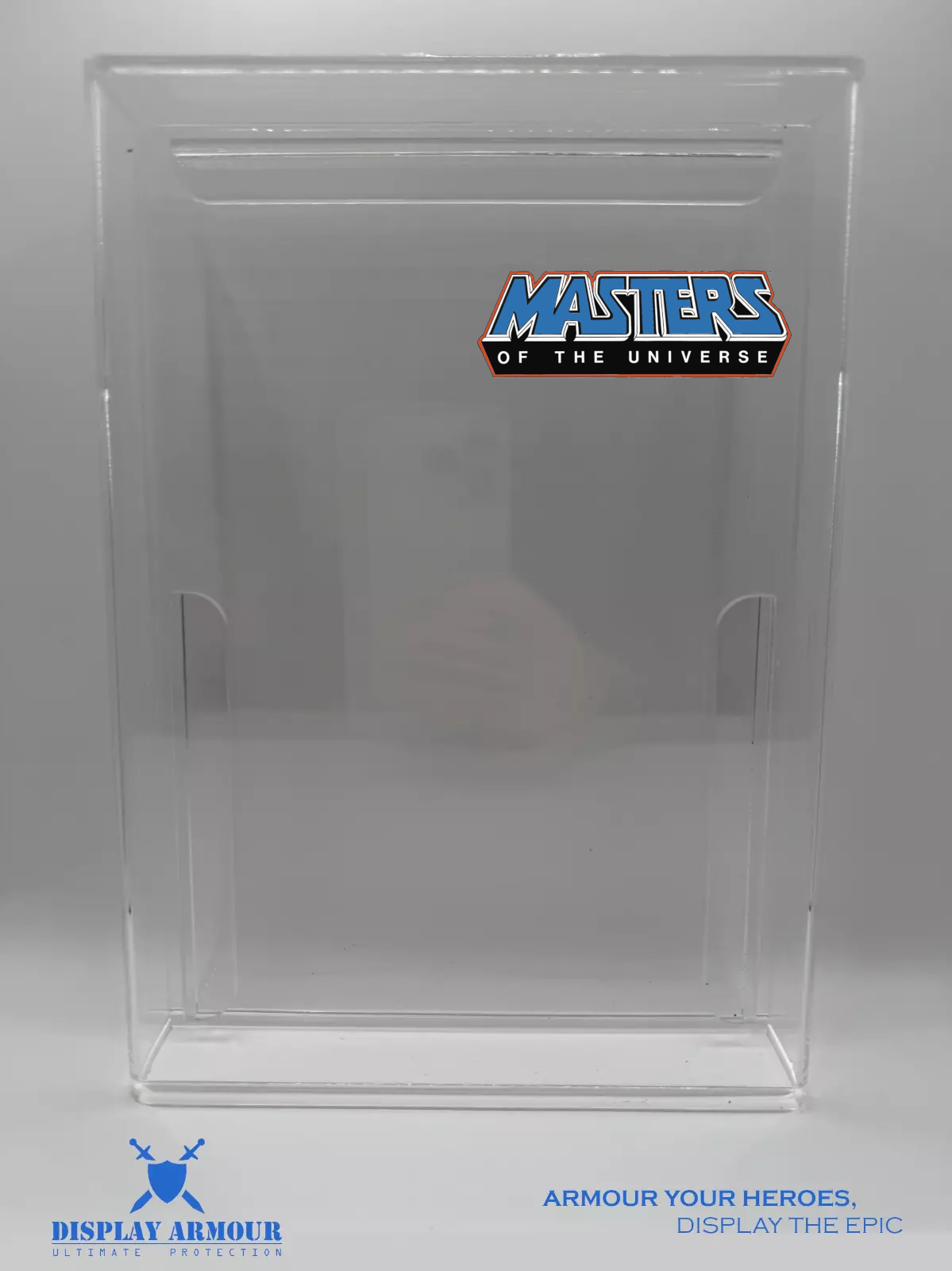 Display Armour display case for Masters of the Universe action figures, crafted from 4mm thick premium acrylic for superior clarity, UV protection, and secure display of your collectible MOTU figures.