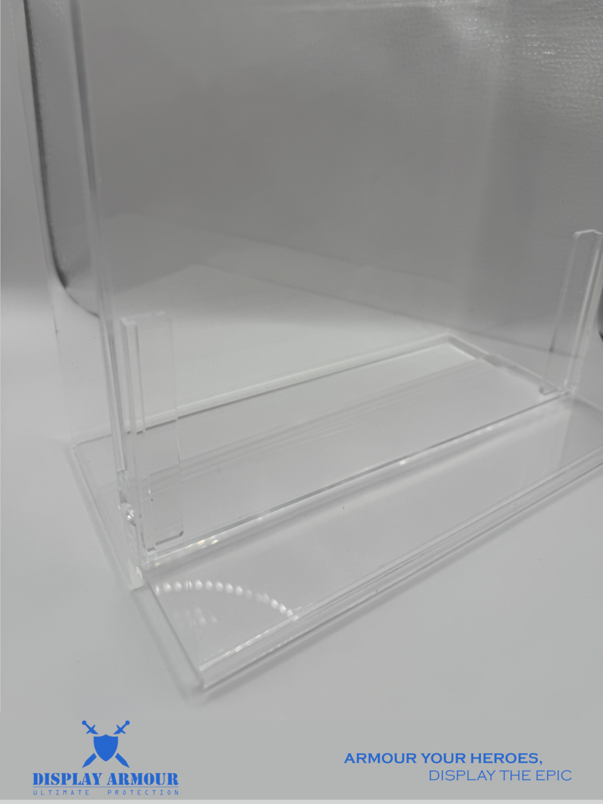 Close-up of the sliding door feature of Display Armour cases, providing easy access while keeping your collectibles securely displayed and protected