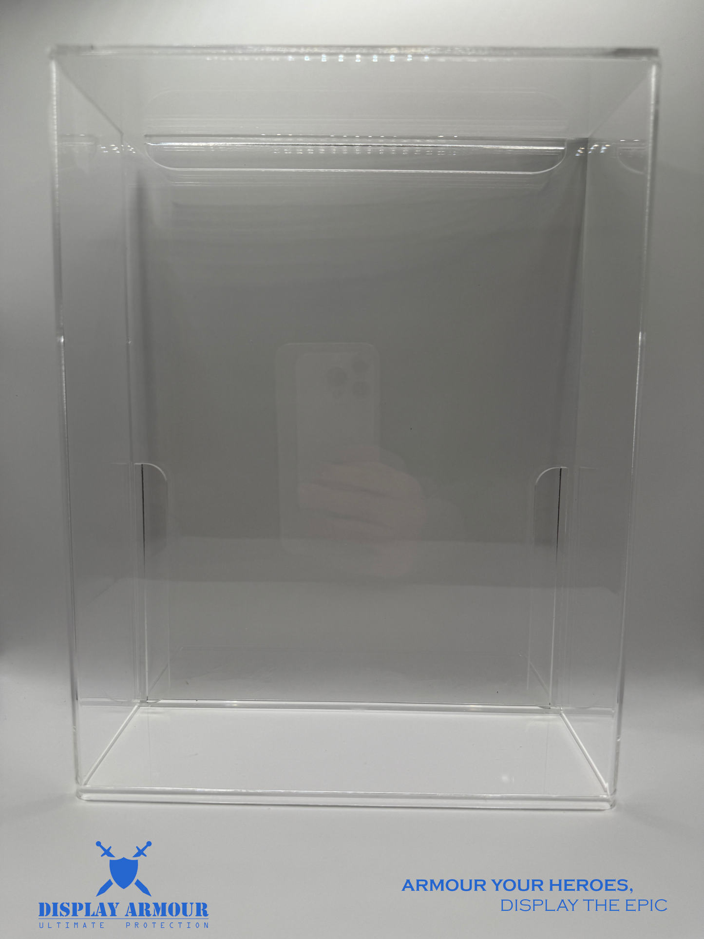 Front view of the TMNT action figure display case, offering a perfect fit with 4mm thick acrylic and UV protection to maintain the quality of your TMNT figures