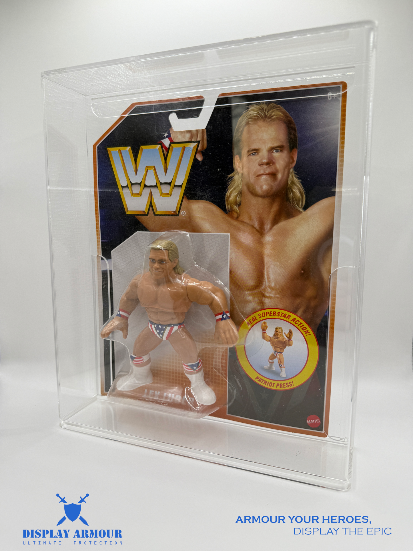 Side view of the Mattel Retro action figure case by Display Armour, showcasing the protective features and sleek design for optimal display