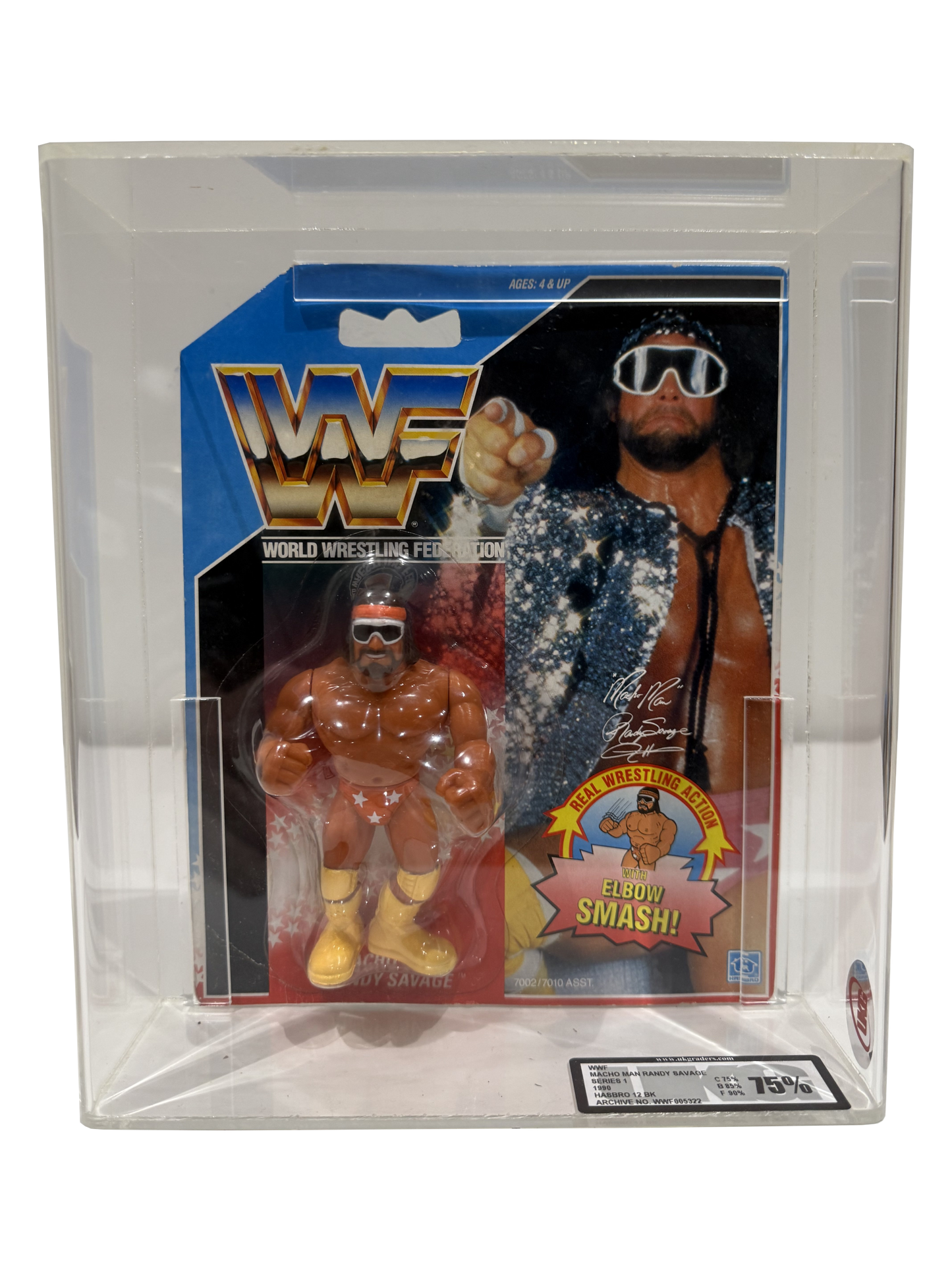 Macho Man Series 1 action figure in original packaging, showcasing vibrant colors and iconic design from the classic wrestling line.