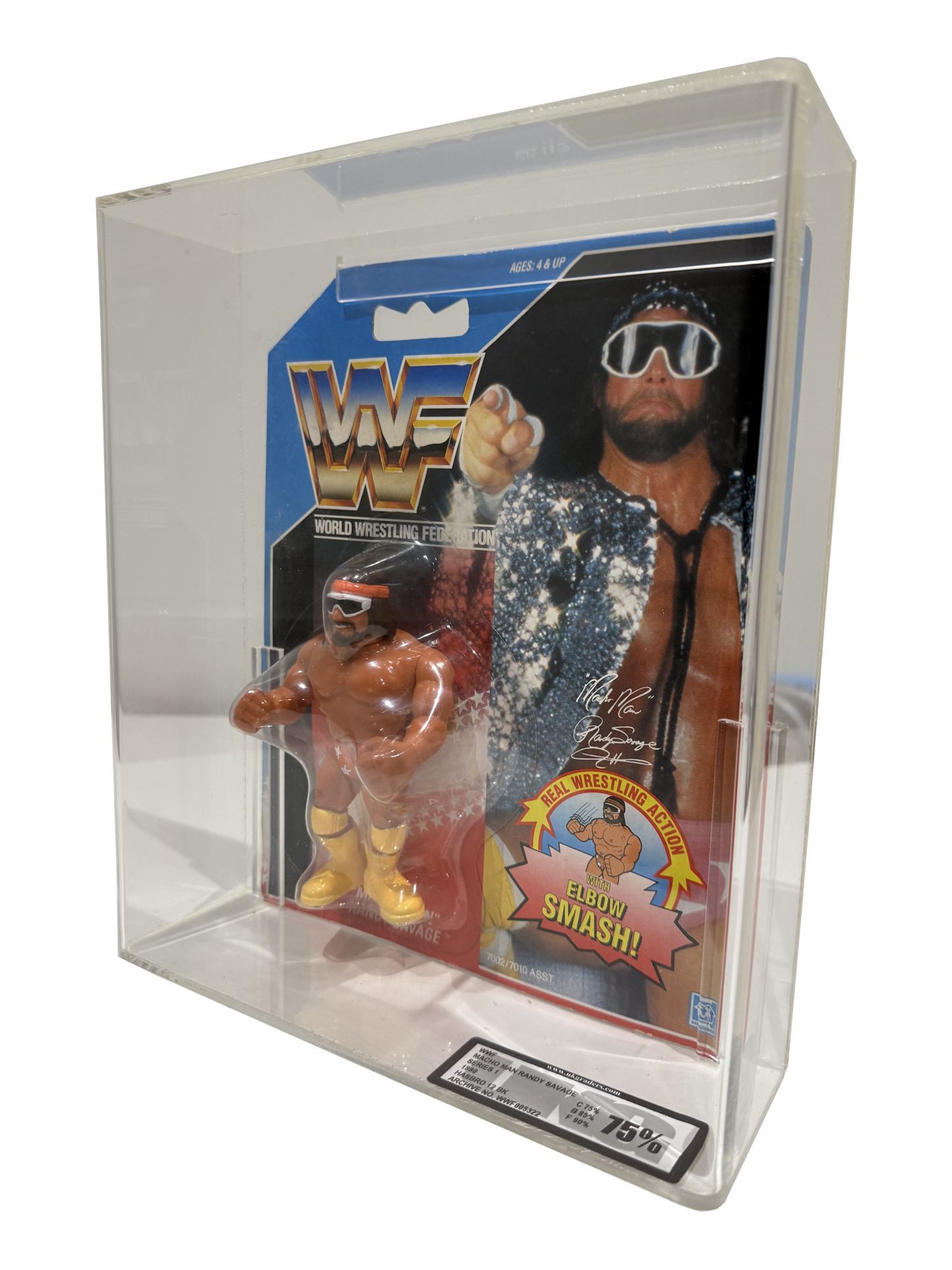 Macho Man Series 1 action figure in original packaging, showcasing vibrant colors and iconic design from the classic wrestling line.