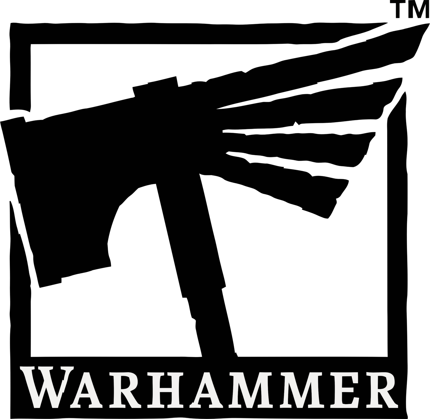 Warhammer logo with crossed axes and 'TM' symbol