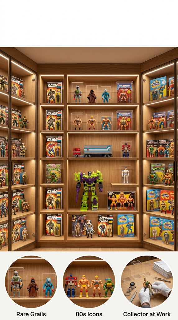 Rare vintage action figures displayed in Display Armour UV acrylic display cases