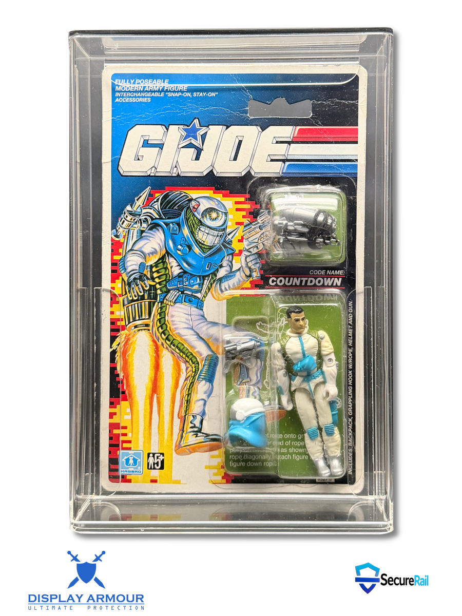 G.I. Joe UV acrylic display cases by Display Armour — precision-fit 4mm UV-protected acrylic cases for mint-on-card G.I. Joe action figures, designed for premium display clarity and long-term collector protection.