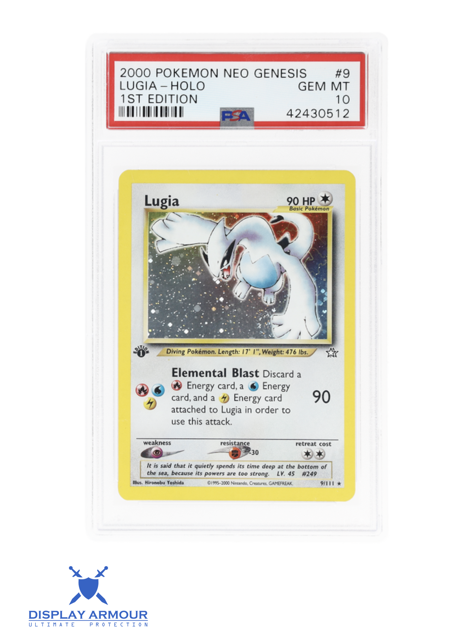 Auction photograph of Lugia 1st Edition Holo, Neo Genesis Pokémon card