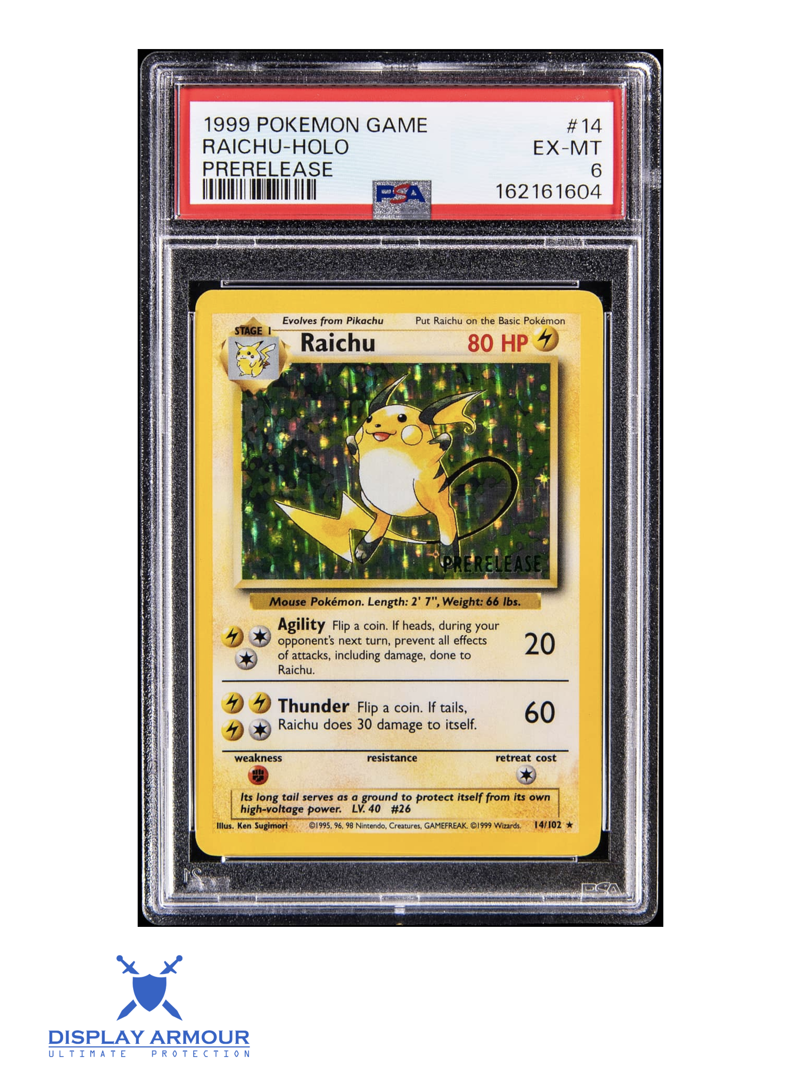 Auction photograph of Prerelease Raichu, 1999 Pokémon promo card