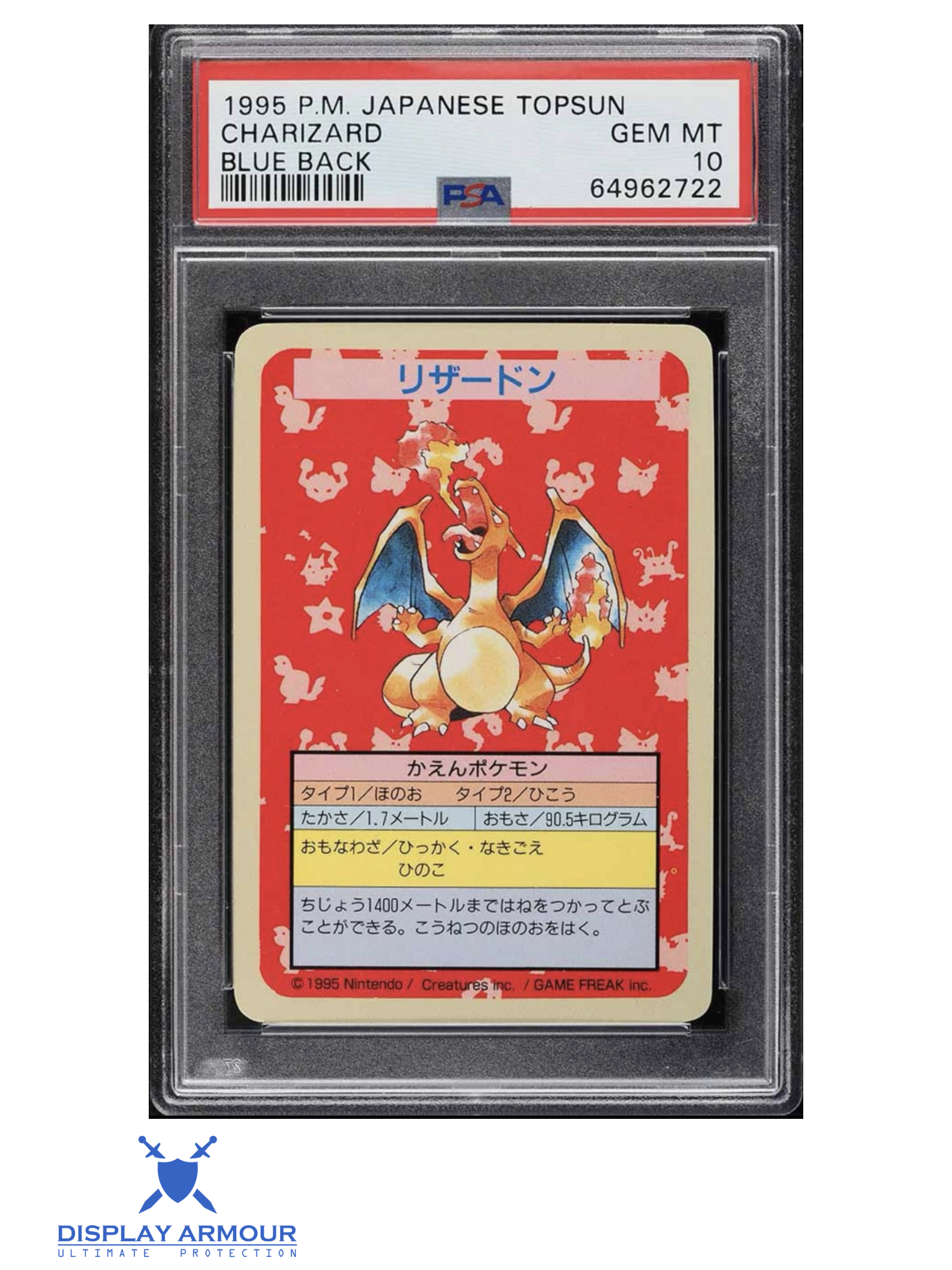 Auction photograph of Charizard Topsun Blue Back, 1997 Japanese Pokémon card