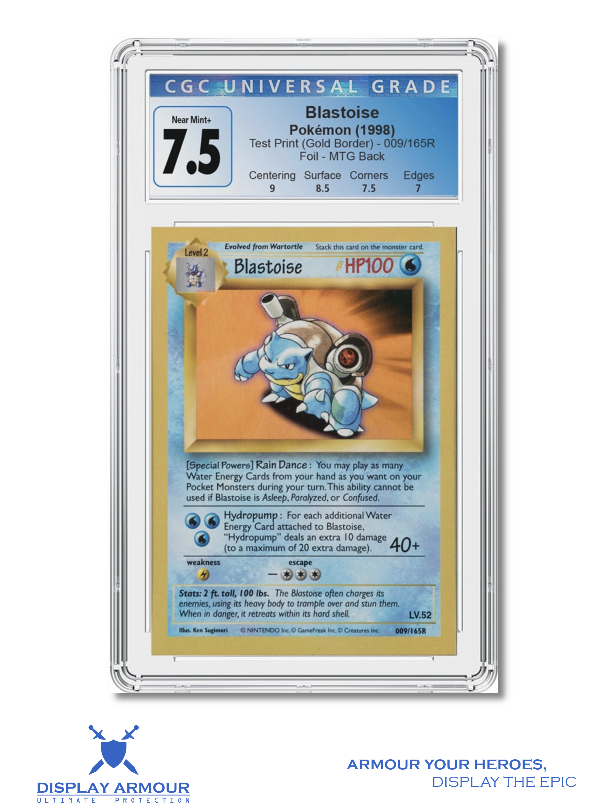 Blastoise Gold Border Test Print, 1998 Pokémon card