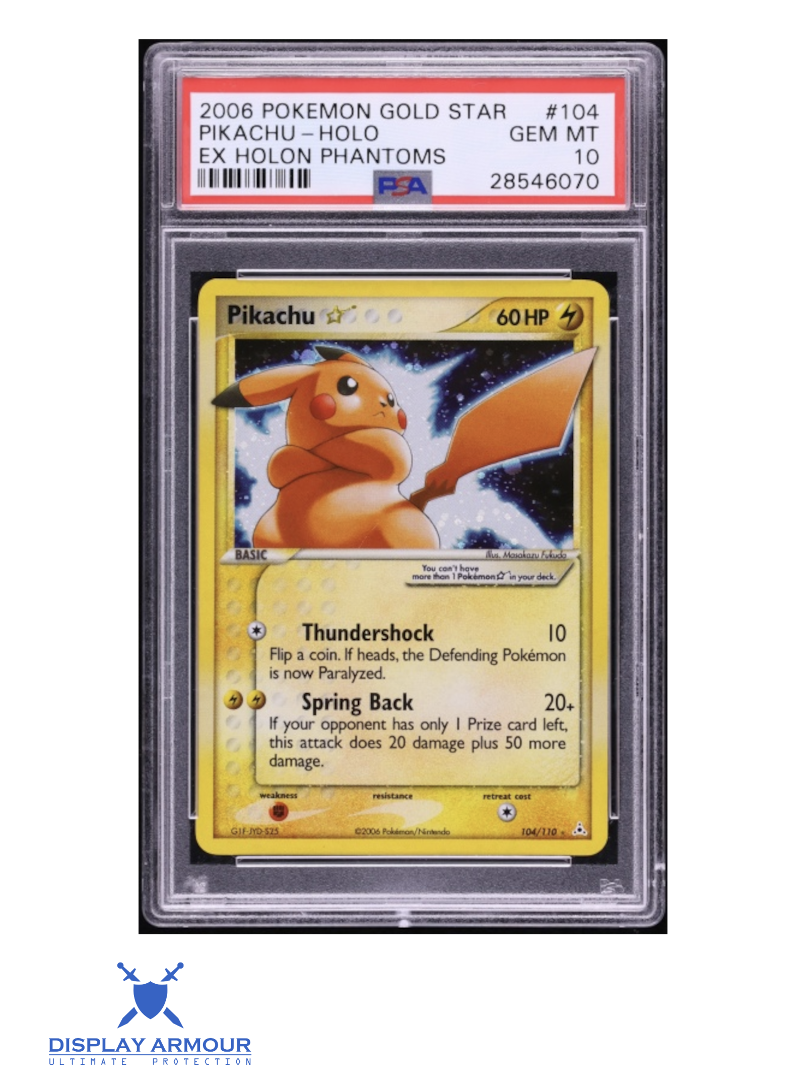 Auction photograph of Pikachu Gold Star, EX Holon Phantoms Pokémon card