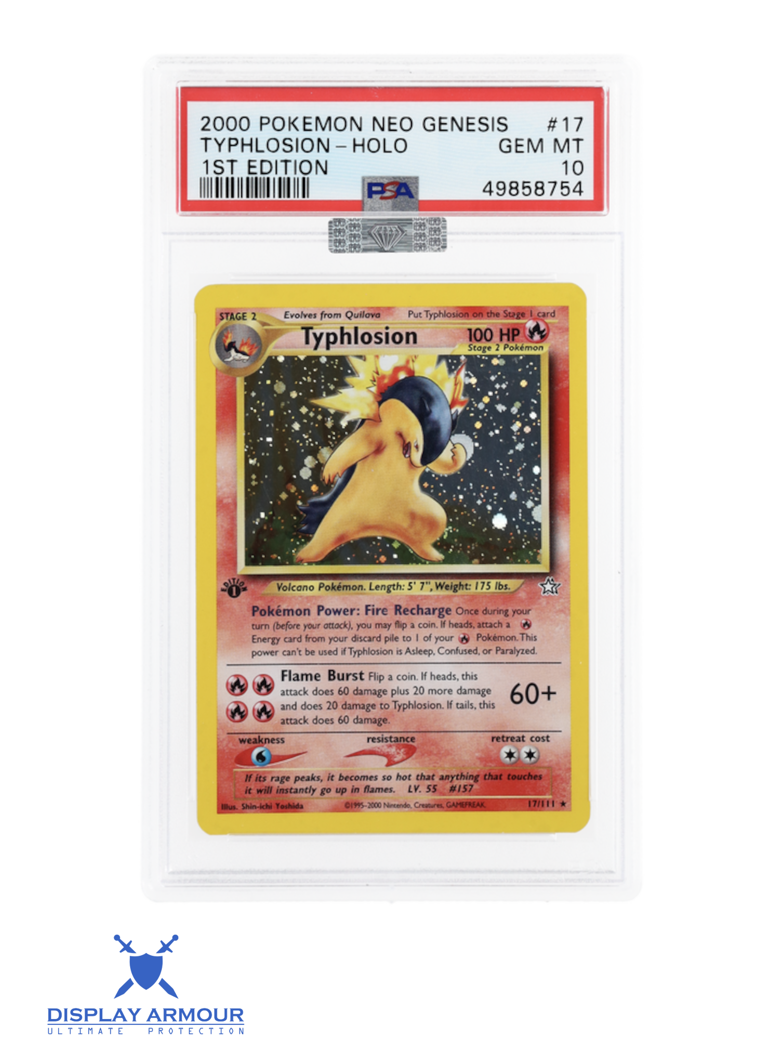 Auction photograph of Typhlosion Holo 17/111, Neo Genesis First Edition Pokémon card
