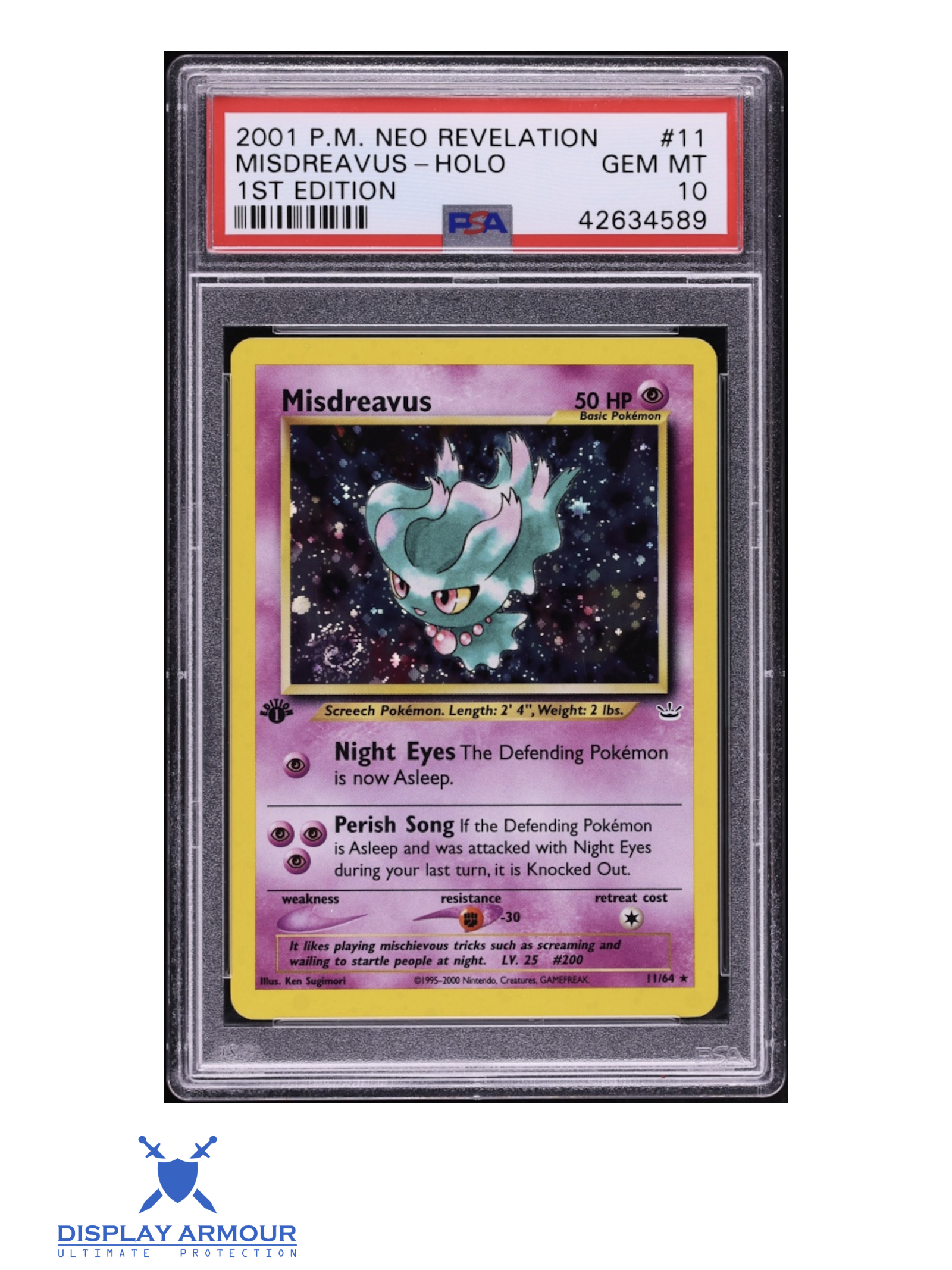 Auction photograph of Misdreavus Holo 11/64, Neo Revelation First Edition Pokémon card