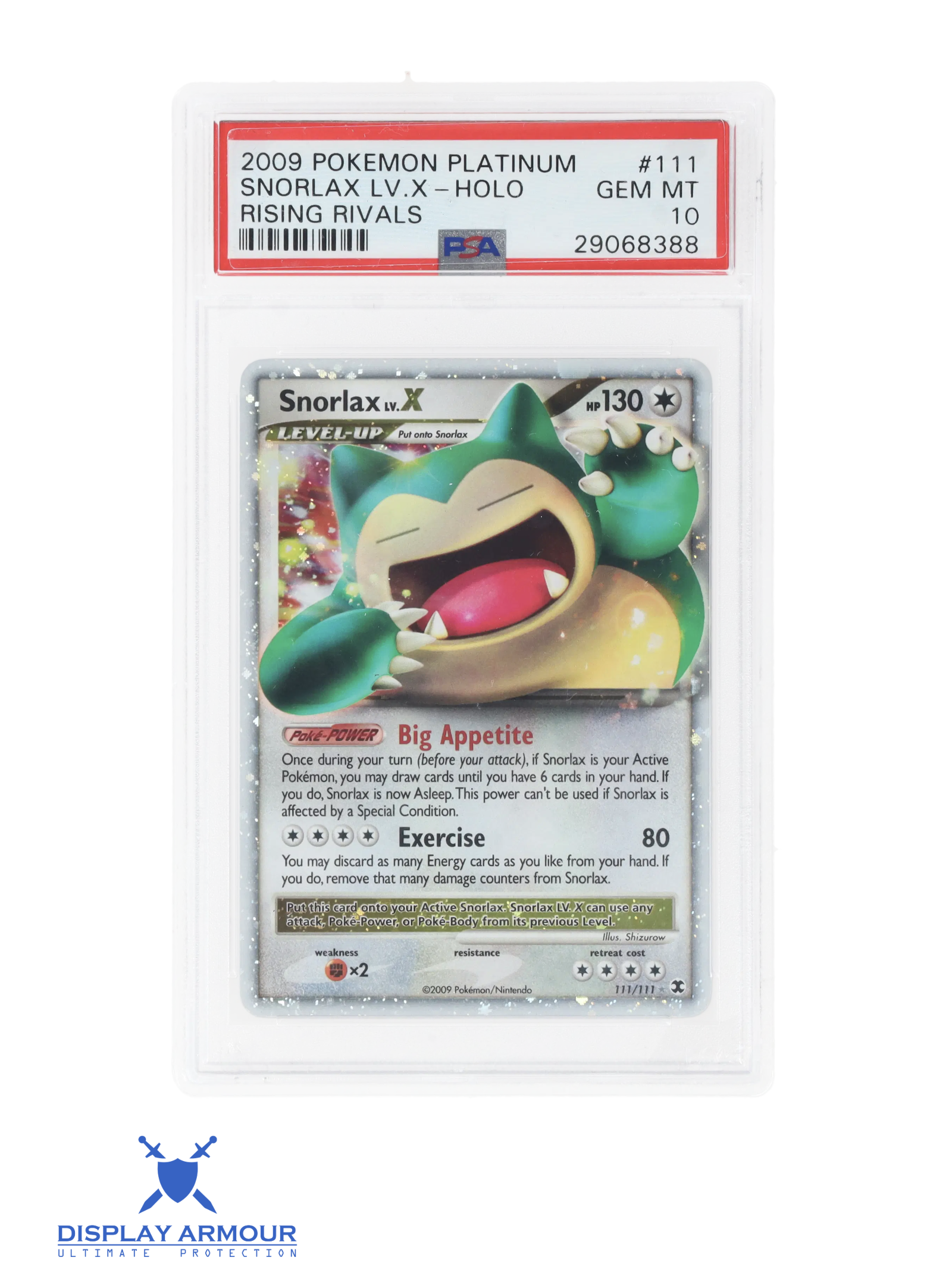 Auction photograph of Snorlax LV.X 111/111, Rising Rivals Pokémon card