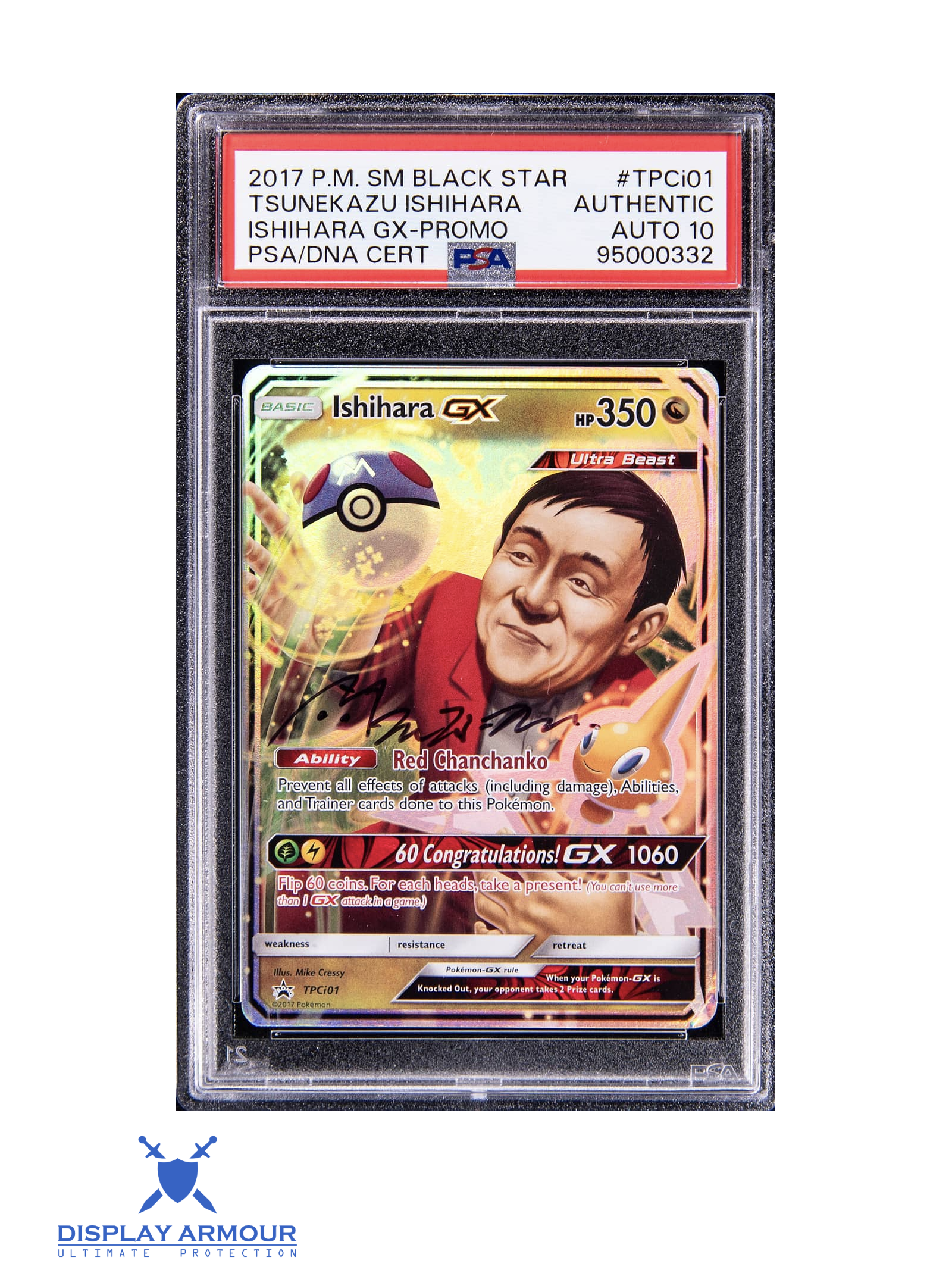 Signed 2017 Ishihara GX Pokémon promo card in a PSA-authenticated holder