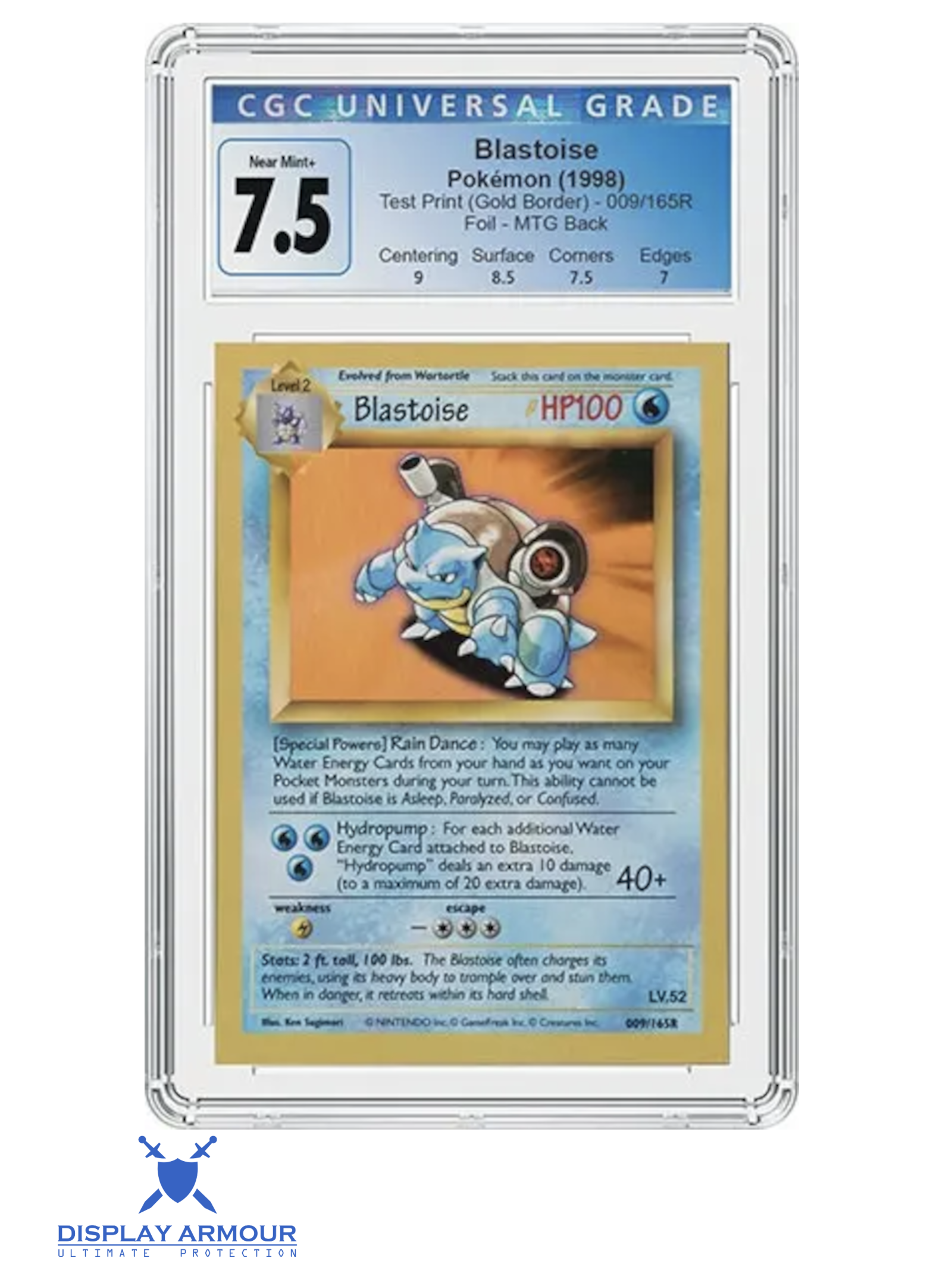 1998 Blastoise Gold Border Test Print Pokémon prototype card in a CGC 7.5 slab