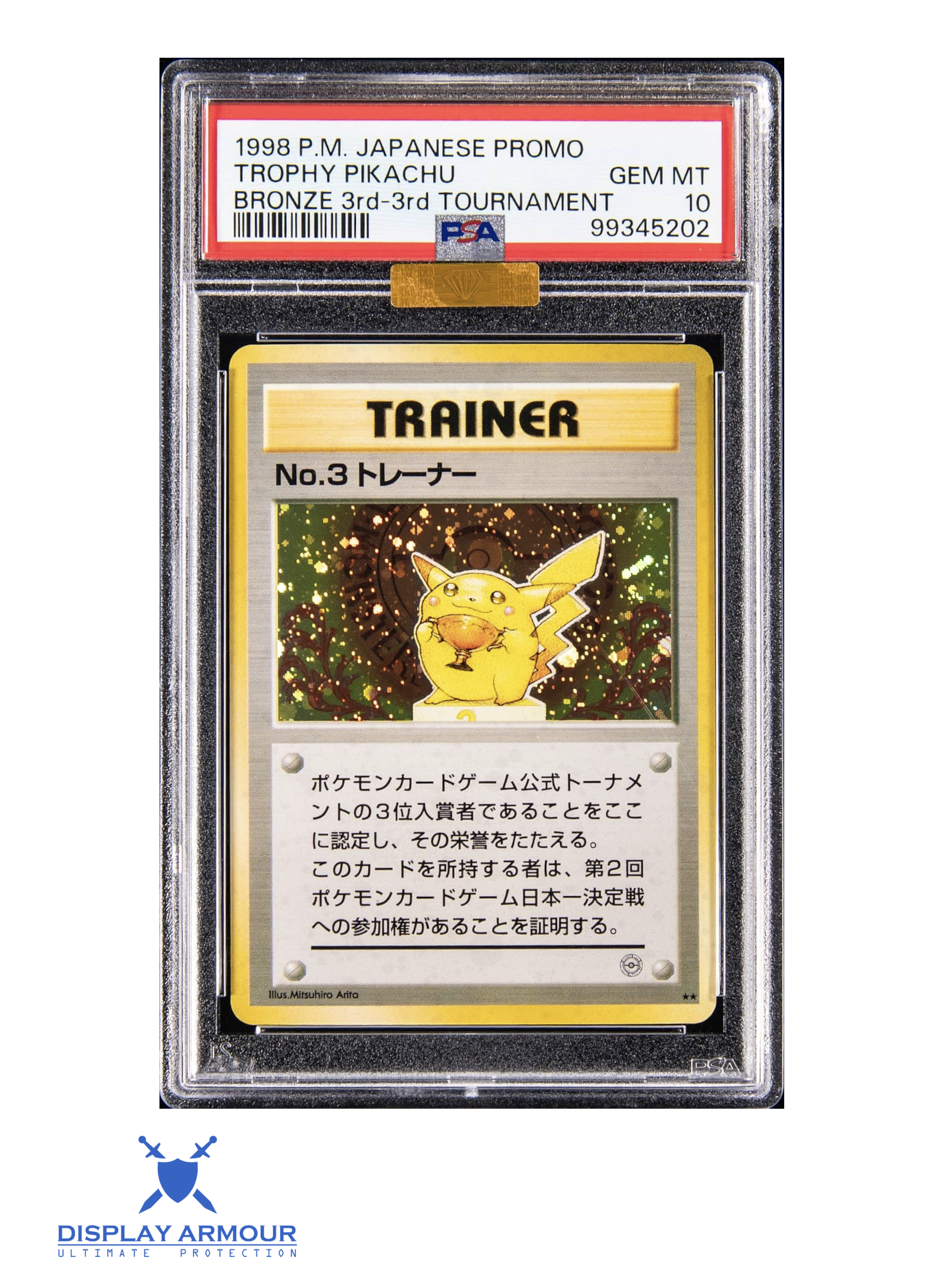 Auction photograph of 1998 Third Tournament Bronze Trophy Pikachu No. 3 Trainer, PSA Gem Mint 10