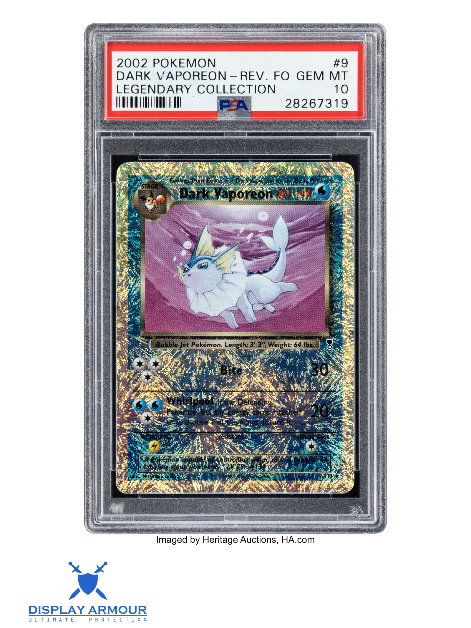 Dark Vaporeon Reverse Holo, Legendary Collection, 2002 Legendary Collection, 9/110 Pokémon card