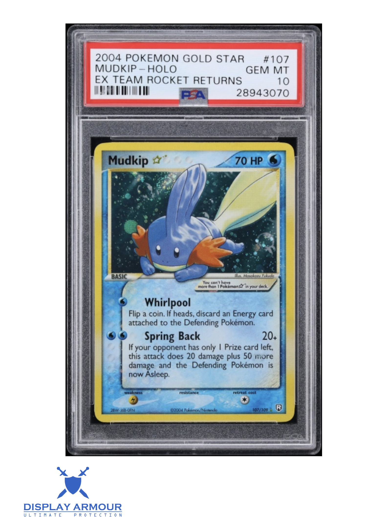 Auction photograph of 2004 EX Team Rocket Returns Mudkip Gold Star 107/109, PSA Gem Mint 10