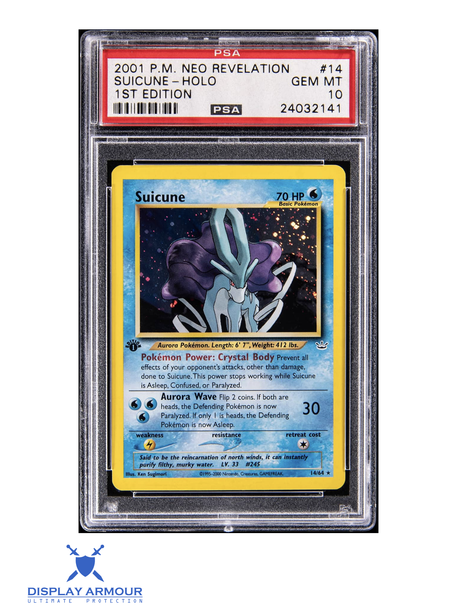 Suicune Holo, Neo Revelation First Edition, 2001 Neo Revelation, 14/64 Pokémon card