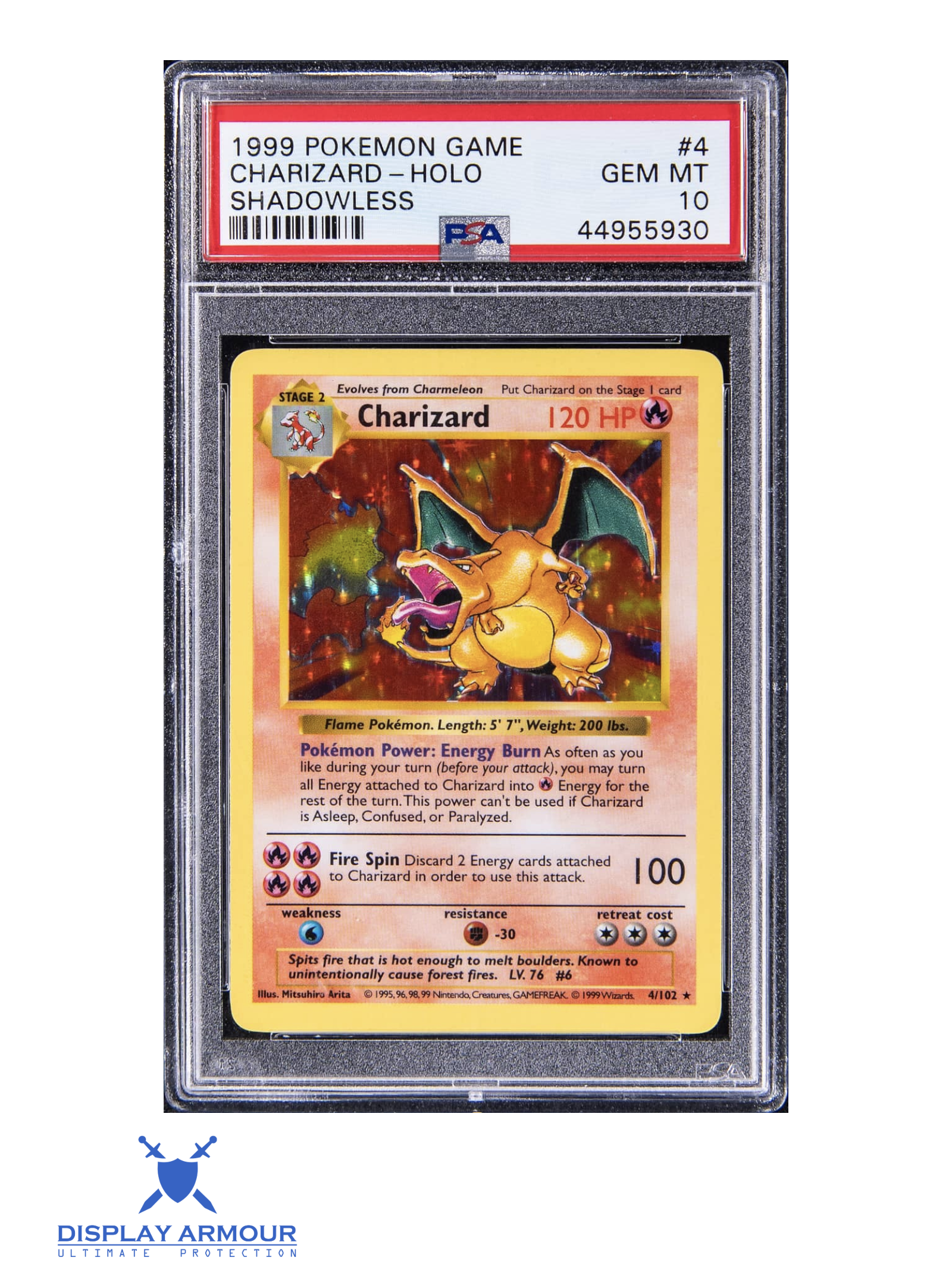 Charizard Holo, English Shadowless Unlimited, 1999 English Base Set, 4/102 Pokémon card