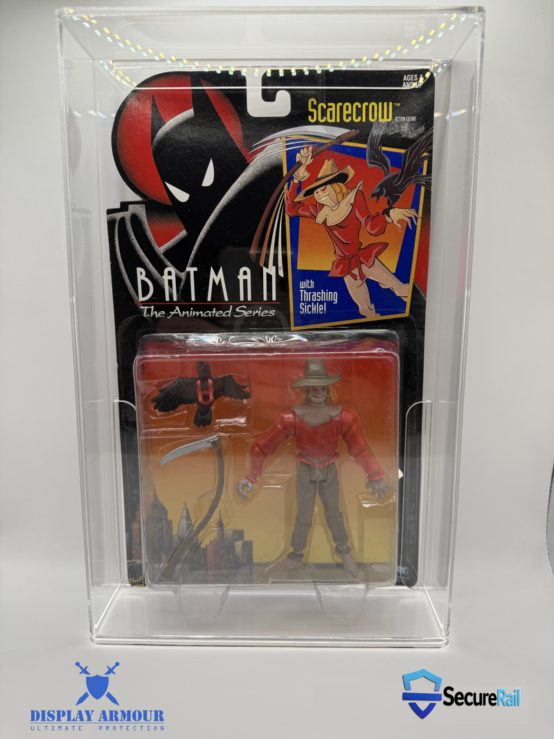 Kenner Batman action figure displayed in Display Armour SecureRail™ UV acrylic case.