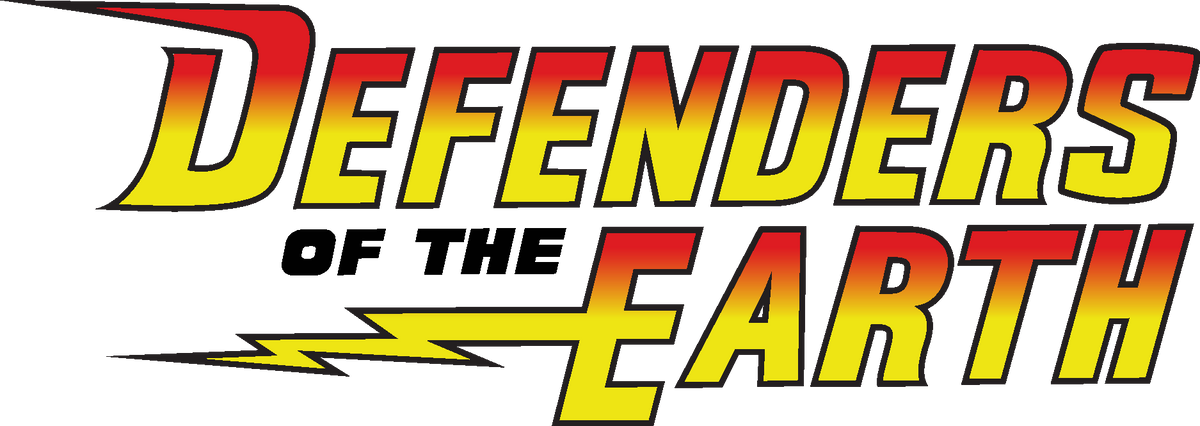 Logo of 'Defenders of the Earth' with red, yellow, and black colors on a white background.
