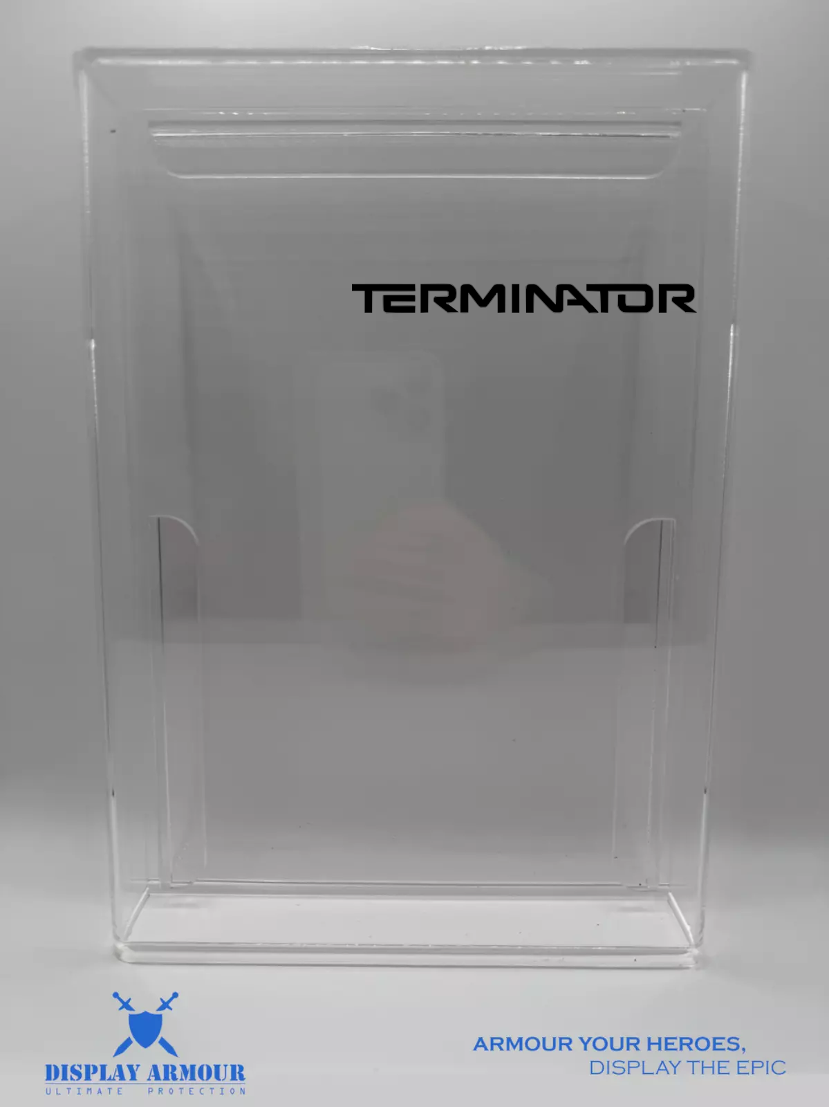 Terminator display case by Display Armour features 4mm thick acrylic, UV protection, and a custom fit for your action figures, ensuring safe, dust-free storage and clear visibility.