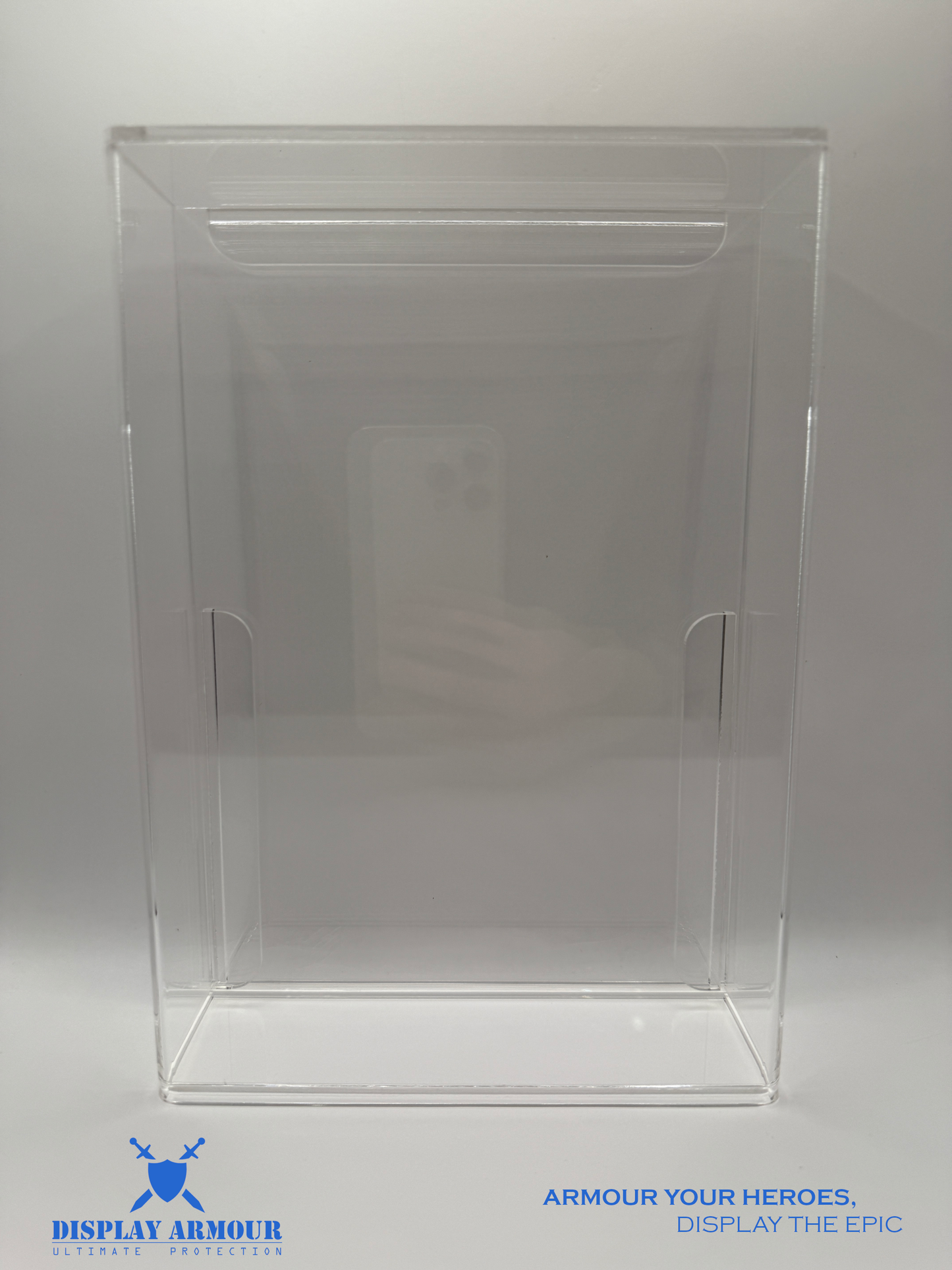 Empty GI Joe display case by Display Armour, made to showcase your GI Joe action figures with a crystal-clear acrylic design and sliding door for convenient display and easy access.