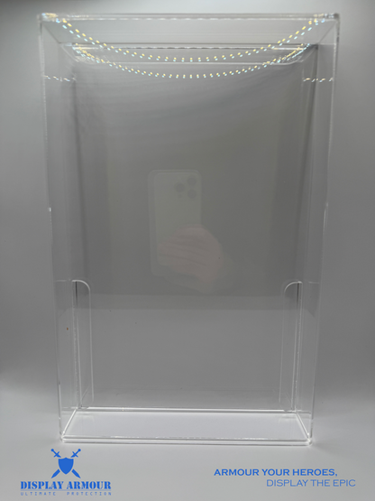 Empty Power Rangers display case by Display Armour, designed to perfectly showcase your Power Rangers action figures with a clear, protective acrylic design and sliding door for easy access.