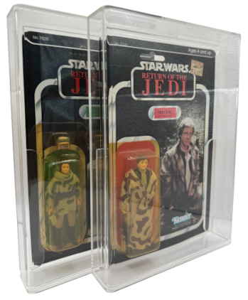 Two vintage Star Wars action figures in packaging from 'Return of the Jedi'.