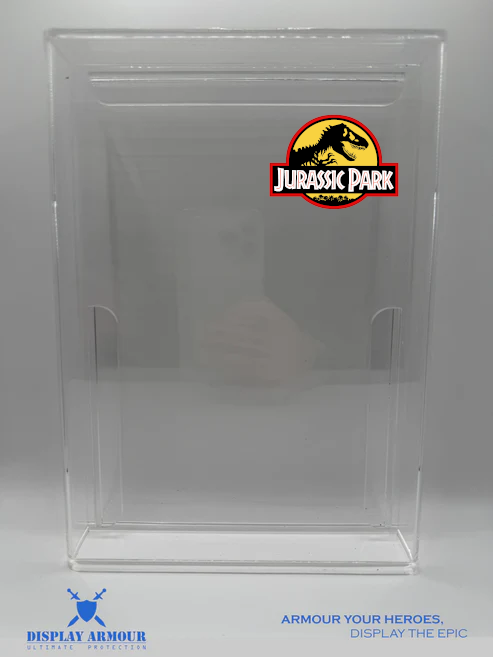 Empty acrylic display case for Kenner Jurassic Park Series 1 and 2 figures — 4mm UV-protected Display Armour case with SecureRail™ precision design.