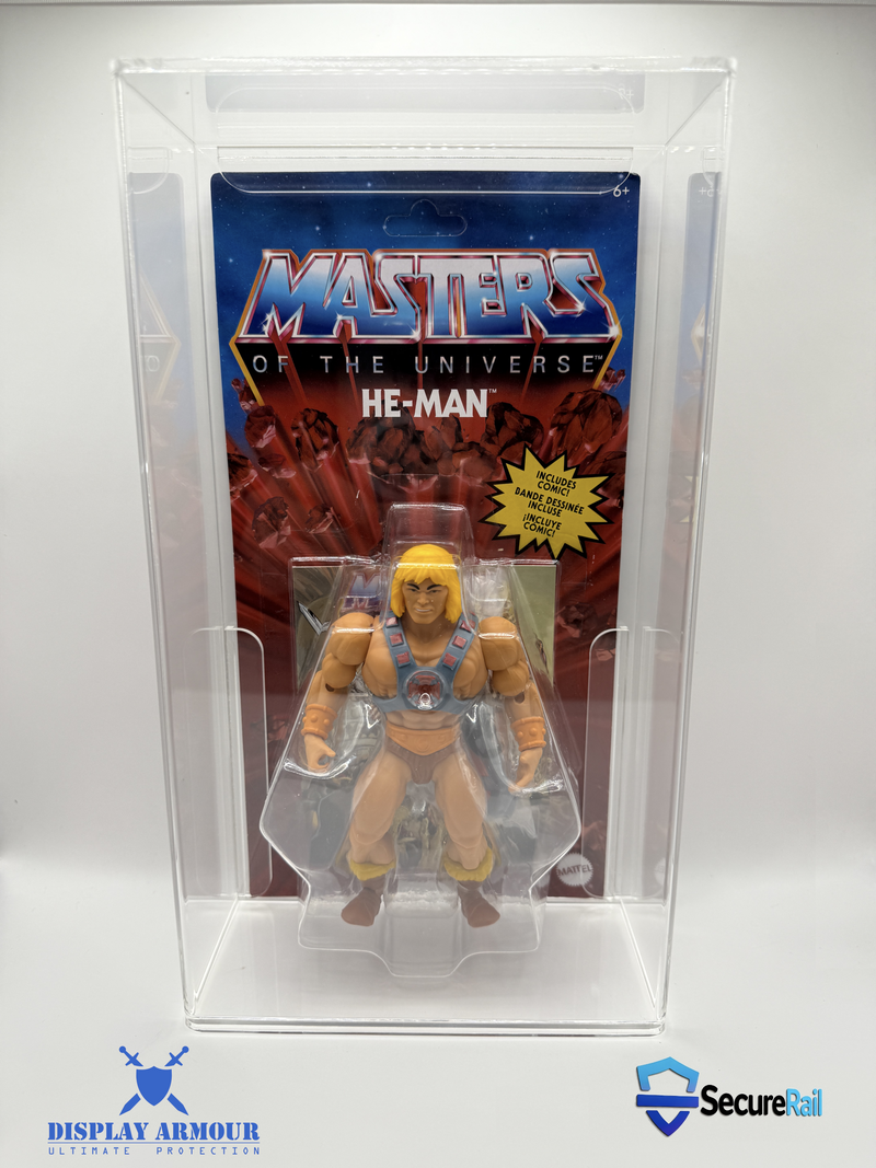 Masters of the Universe action figure in Display Armour UV-protected acrylic case with precision fit.