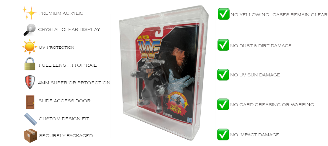 howcase your WWF Hasbro action figures with a premium, crystal-clear acrylic display case, featuring UV protection and 4mm thickness for lasting preservation.