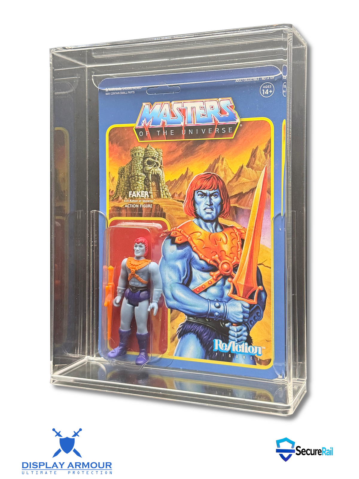 Masters of the Universe Super7 action figure displayed inside a Display Armour premium acrylic display case.