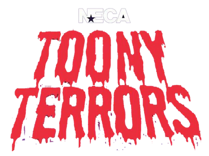 Red text 'Toony Terrors' with NECA logo on a white background