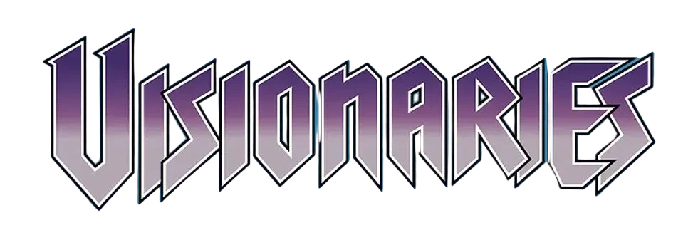 Logo of 'Visionaries: Knights of the Magical Light' with a gradient purple and blue color scheme.