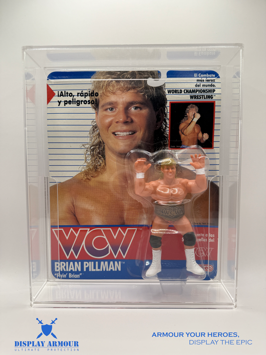 Front view of WCW Galoob display case by Display Armour, showing design and protective features.