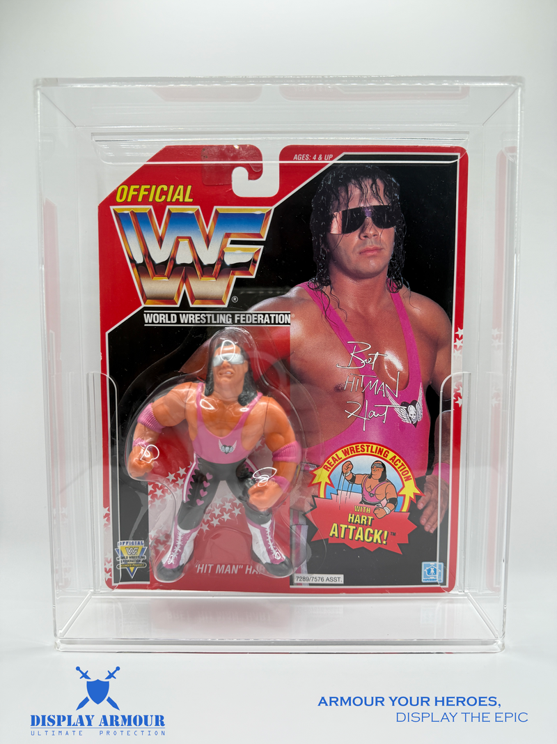 WWF Hasbro Bret Hart Series 8 Action Figure in Display Armour Case - Front View - Premium Protection