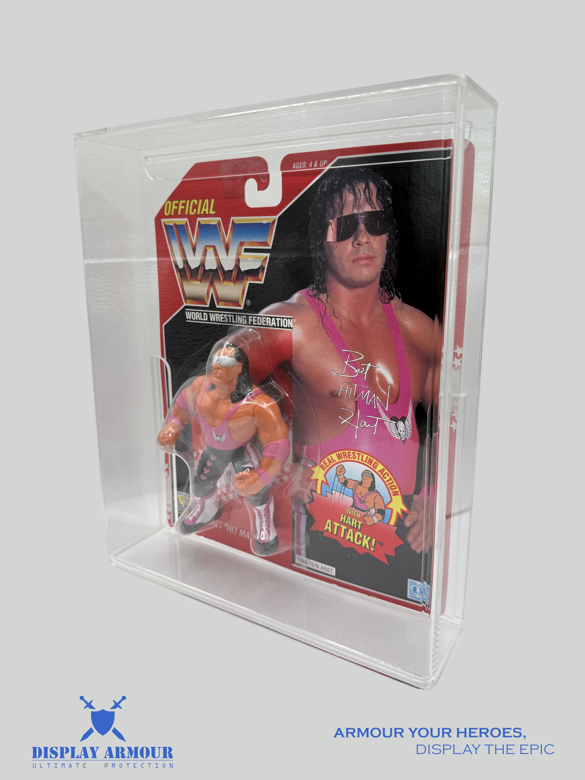 Bret Hart Series 8 WWF Hasbro Action Figure in Display Armour Case - Side View for Maximum Protection