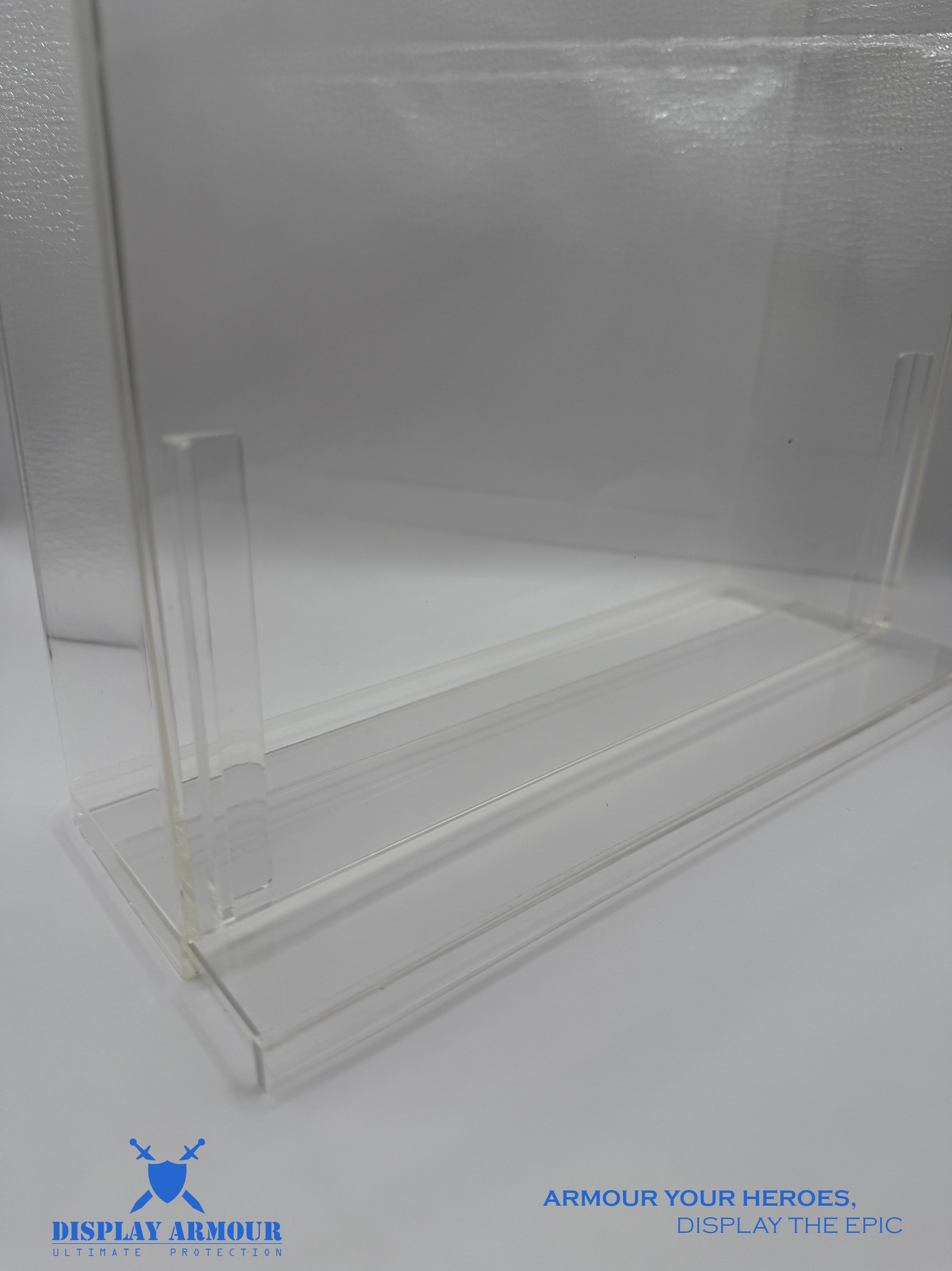 Close-up view of the sliding door feature on the WWF Hasbro Tag Teams display case by Display Armour, designed for easy access while securely displaying your figures.