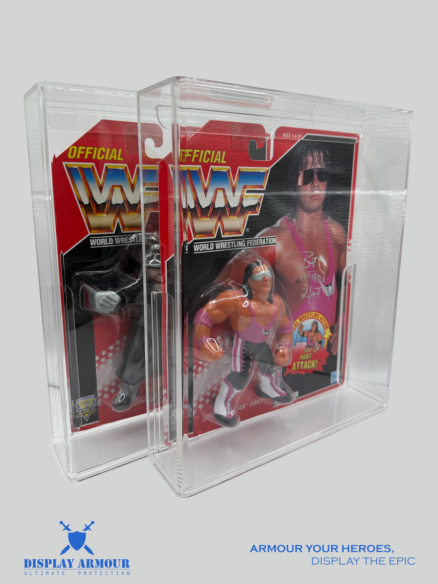 WWF Hasbro Series 8 Undertaker & Bret Hart Action Figures in Display Armour Cases - Showcase Your Collection in Style