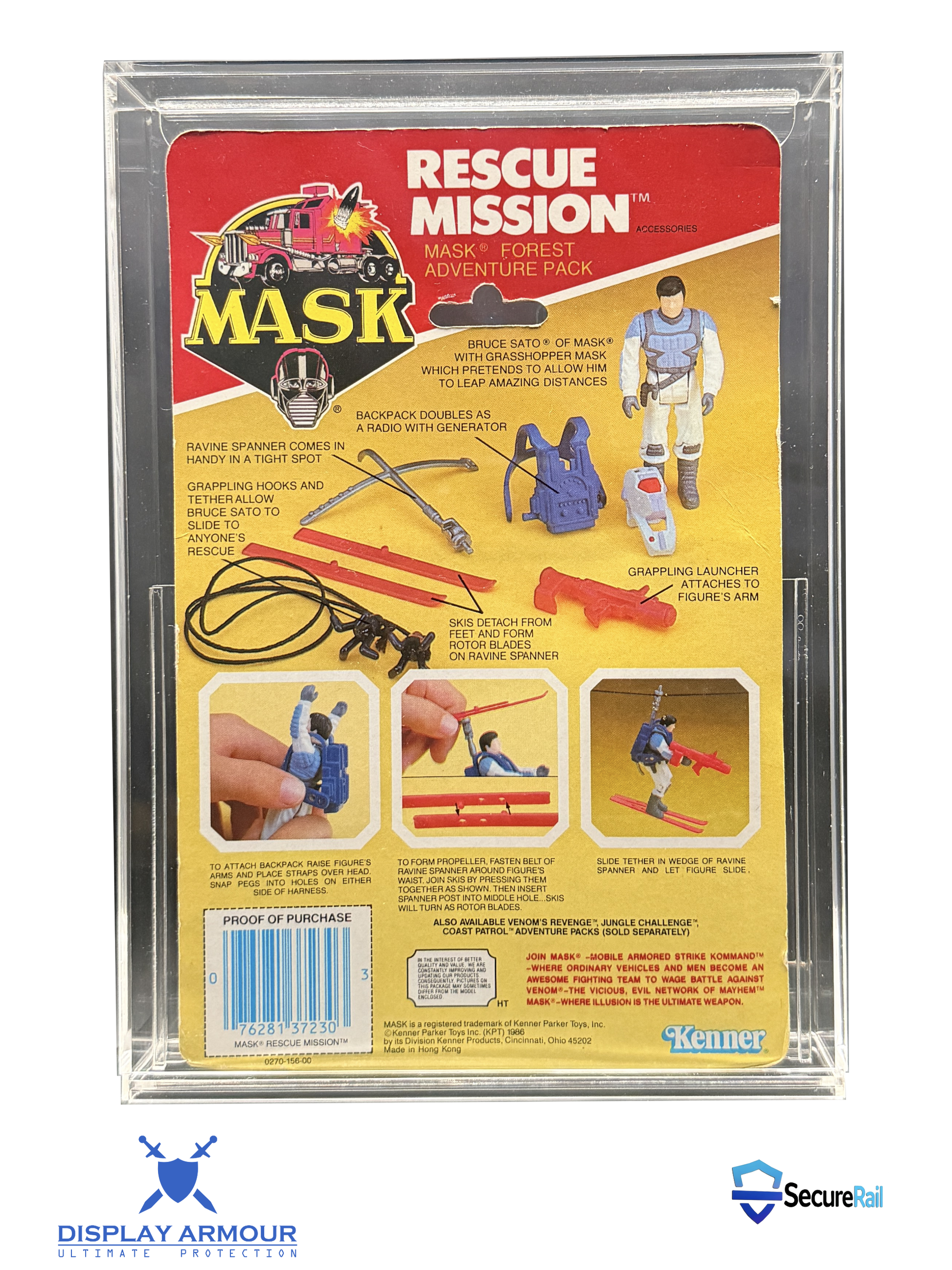 Action Force mint on card figure rear cardback in acrylic display case.