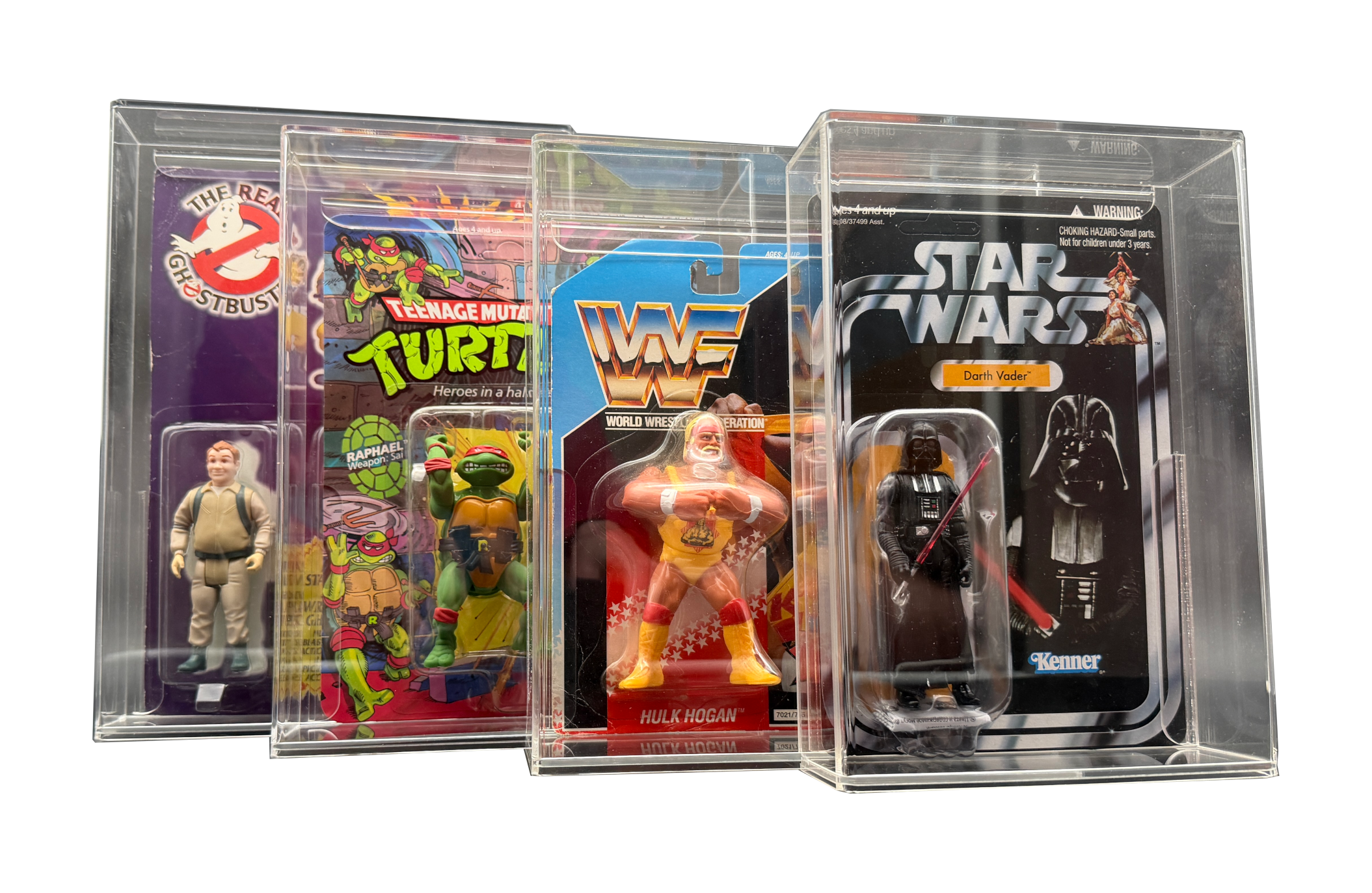 Acrylic display cases for wrestling, TMNT, Ghostbusters and Star Wars action figures by Display Armour