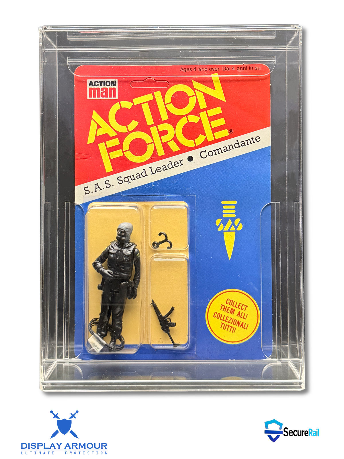 Action Force toy figure packaging with clear display case