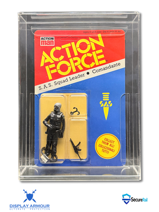 Action Force toy figure packaging with clear display case