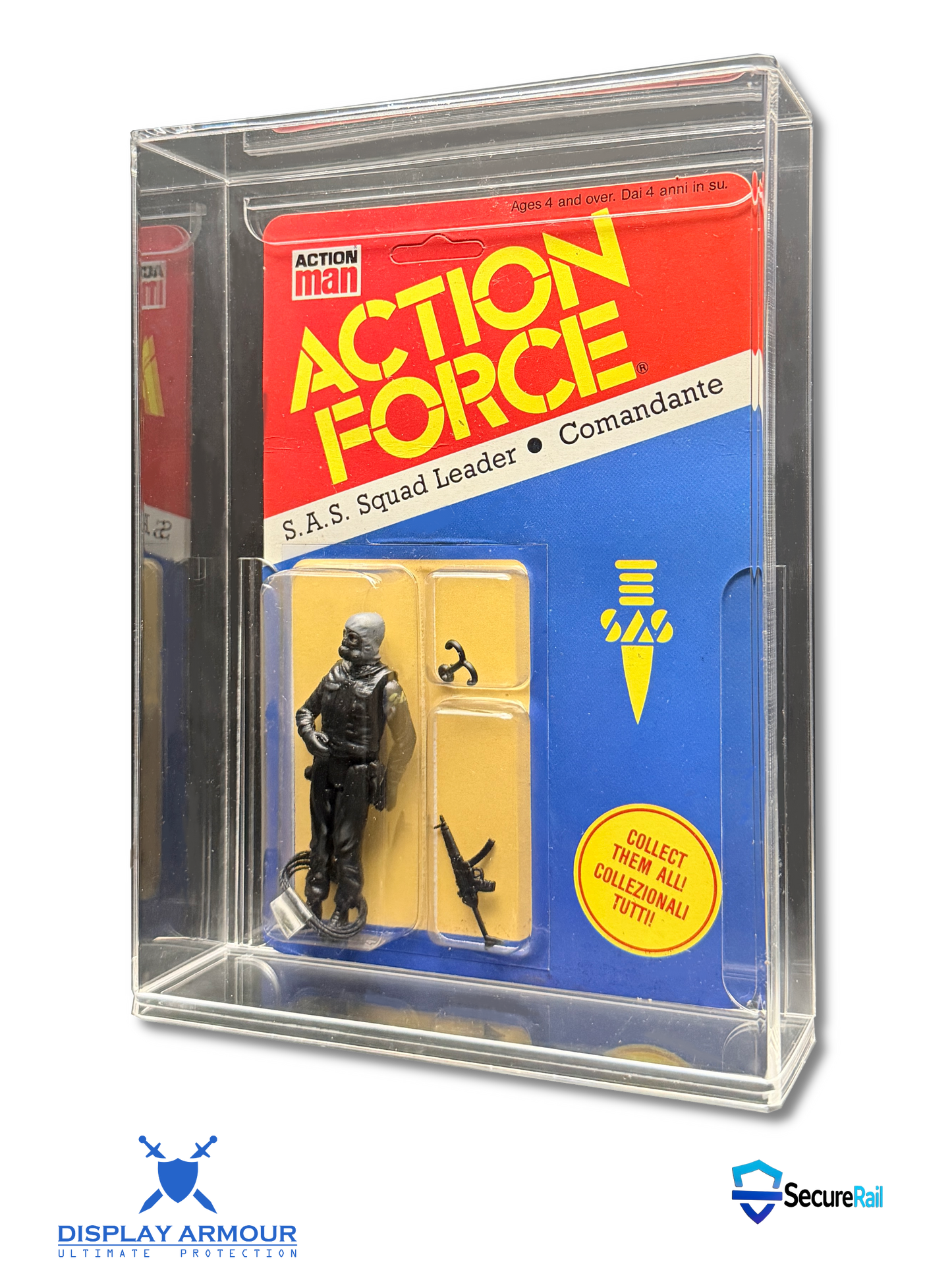 Action Force toy figure packaging with clear display case